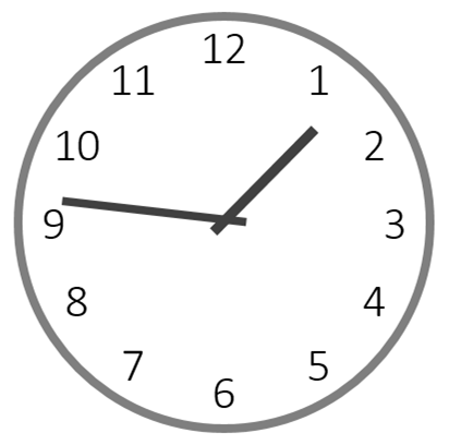 13時46分を指すアナログ時計のイラスト