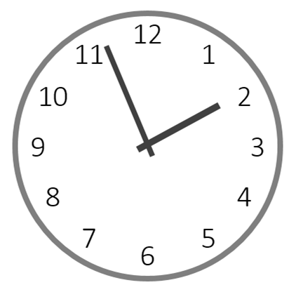 13時56分を指すアナログ時計のイラスト